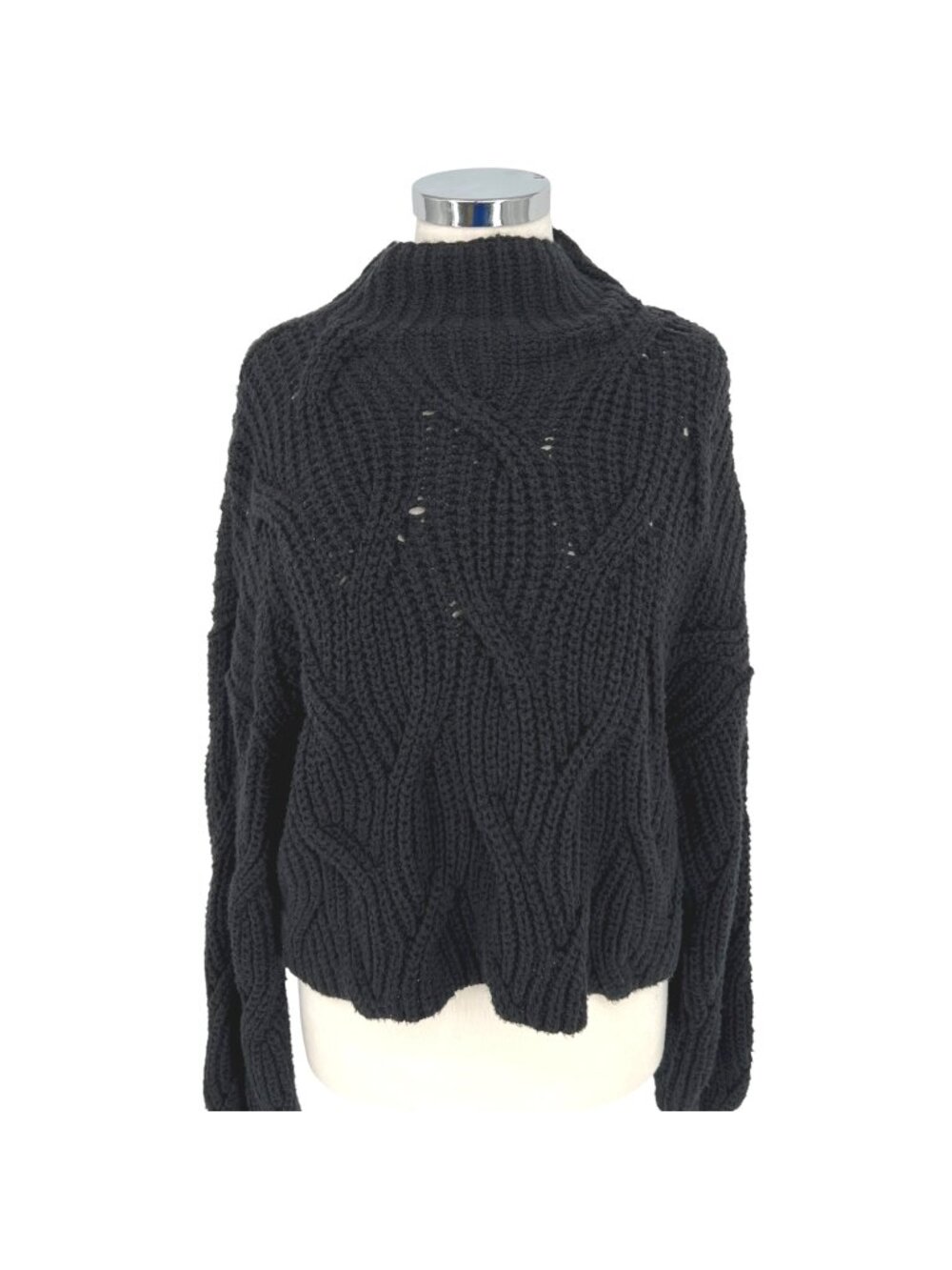Free People Seasons Change Black Knit Cotton Sweater Size Small Edgy Minimalist